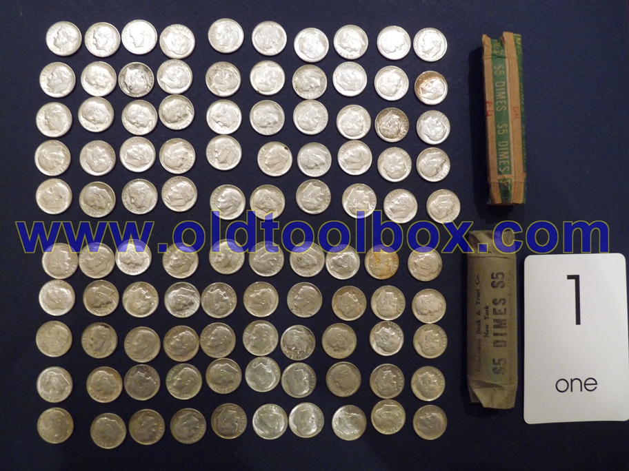   ROLLS (QUANTITY 100 COINS) US 90% SILVER ROOSEVELT DIMES 1964 (LOT #1